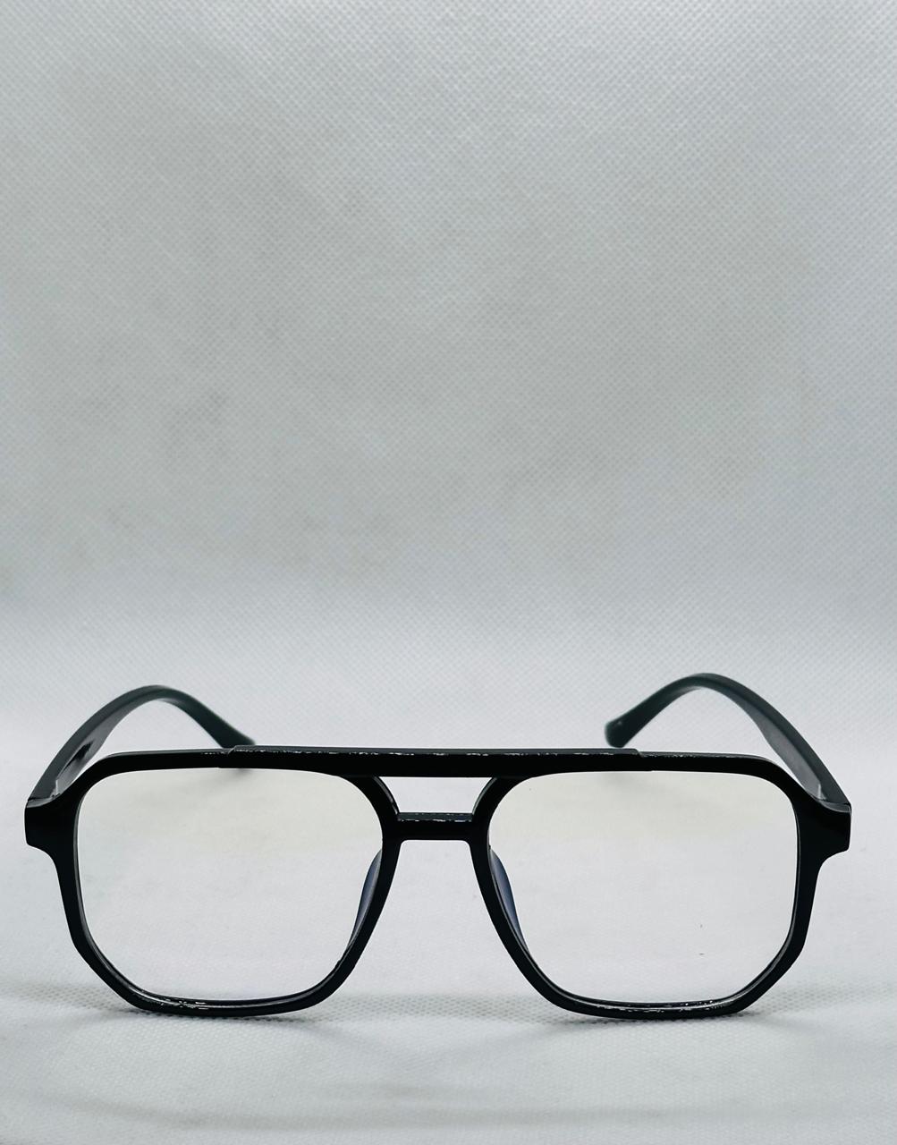 Double Bridge Plastic Frame-Black-square-unisex-Eye-wear