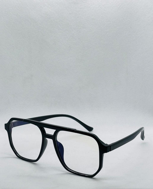 Double Bridge Plastic Frame-Black-square-unisex-Eye-wear