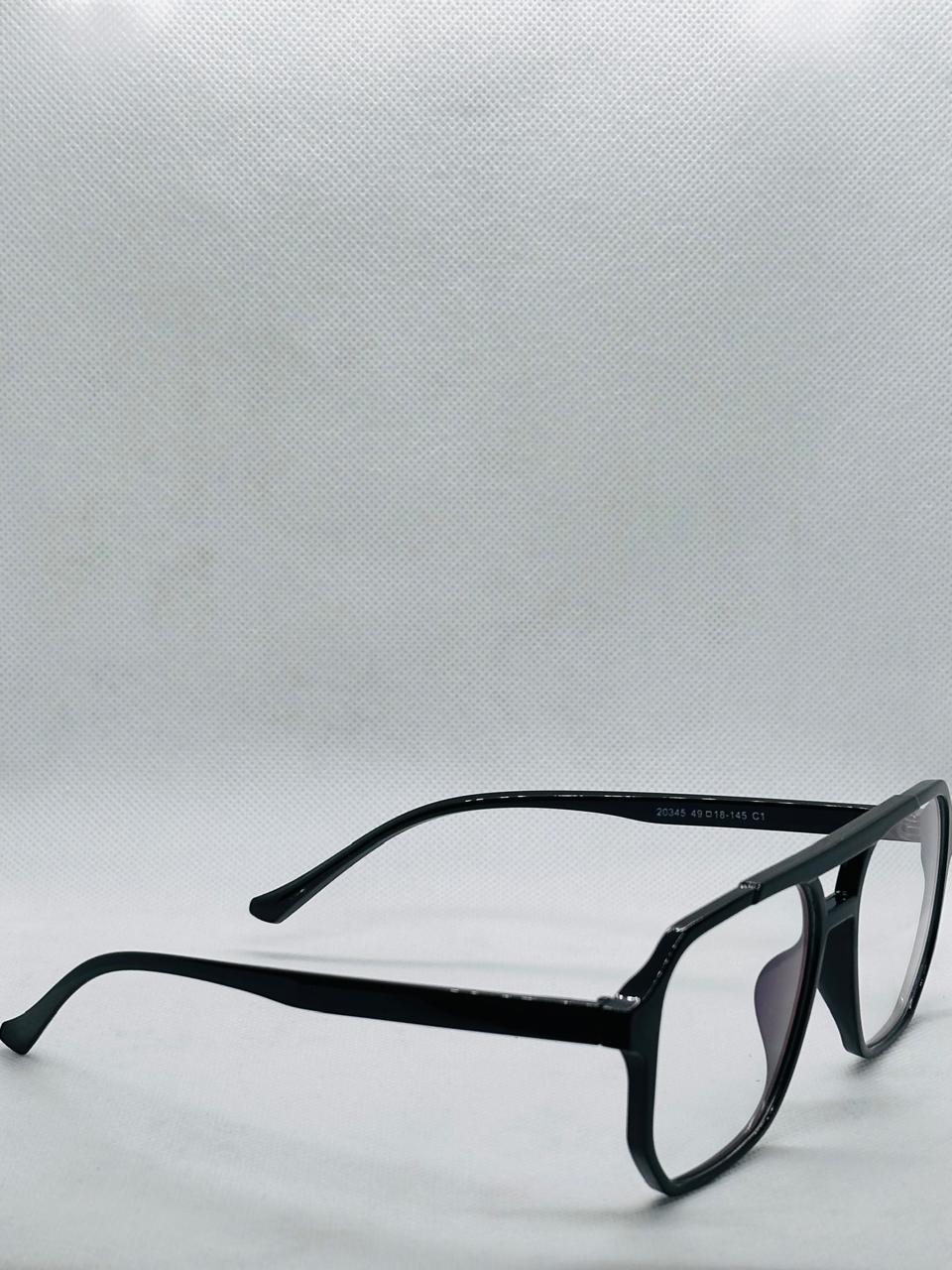 Double Bridge Plastic Frame-Black-square-unisex-Eye-wear