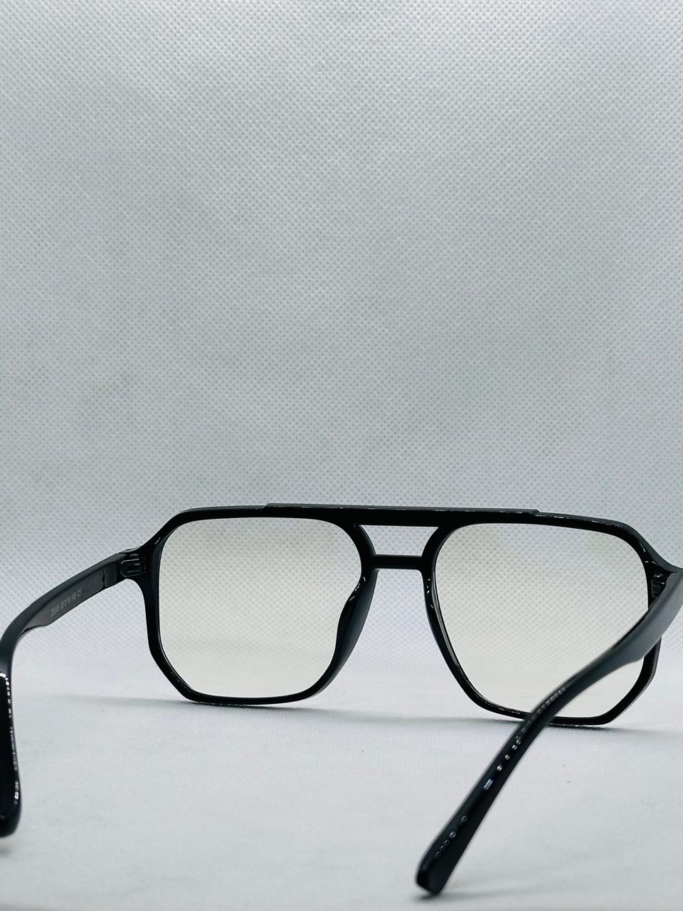 Double Bridge Plastic Frame-Black-square-unisex-Eye-wear