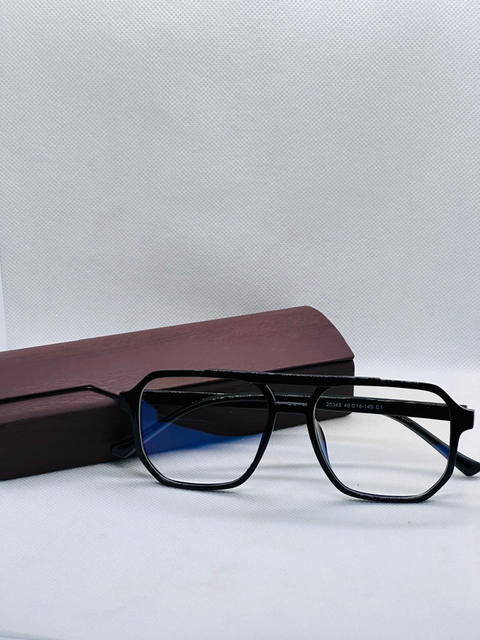 Double Bridge Plastic Frame-Black-square-unisex-Eye-wear